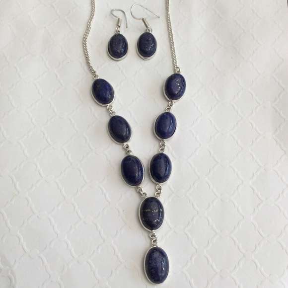 Sterling Silver Lapis Lazuli Necklace & Earrings Set 20” - Picture 12 of 14